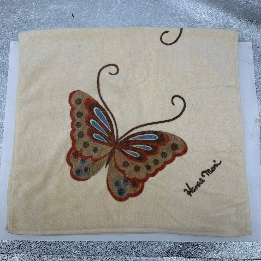 Hanae Mori Martex Vintage 1975 Butterfly Bath Hand Towel Set USA MCM Bathroom